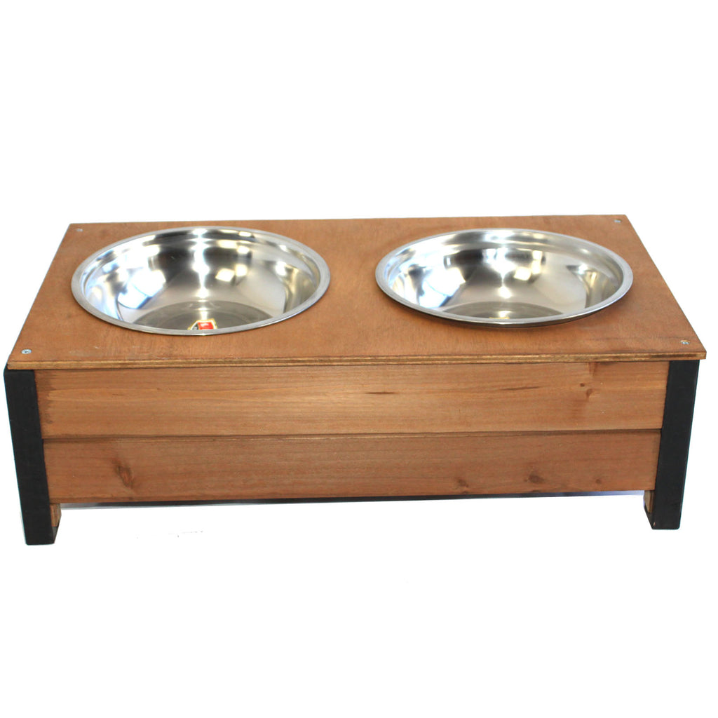 XL Wooden Food Bowl Holder + Two 23cm Extra Large Bowls - PetJoint