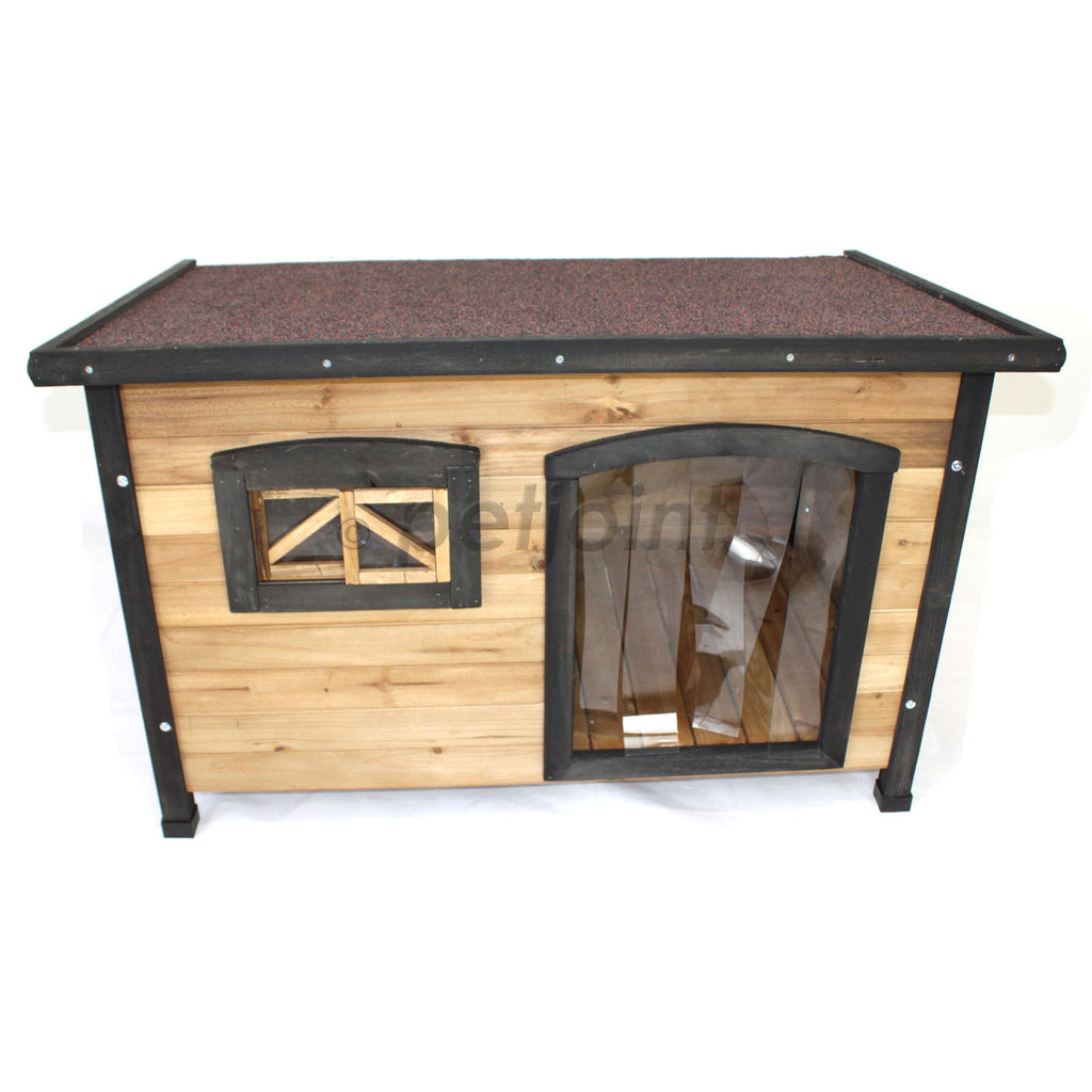 Flat Roof Medium Wooden Pet Dog Kennel + Bowls + Storage Box + Patio - PetJoint