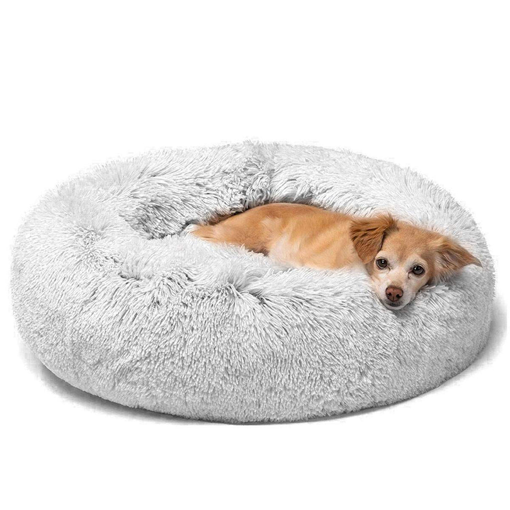 Plush Calming Pet Dog Puppy Bed Round Grey
