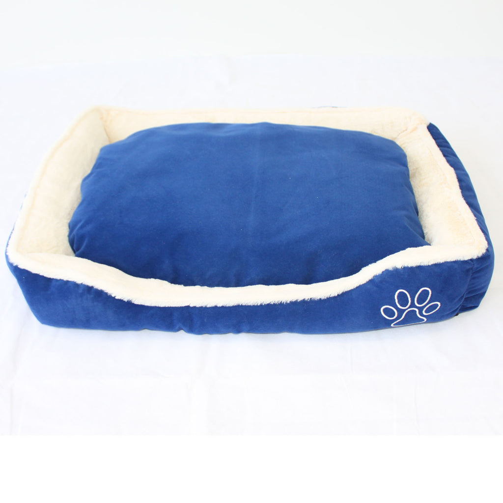 Pet Dog Cat Bed Home - Soft Cushion Mat - Faux Suede Fleece - Blue - PetJoint