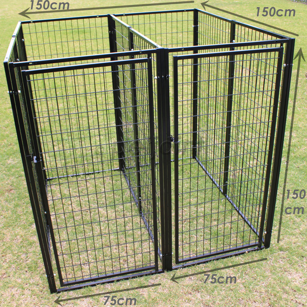 Two Dog Kennel Enclosure with Divider and 2 Gates Heavyduty Steel ...