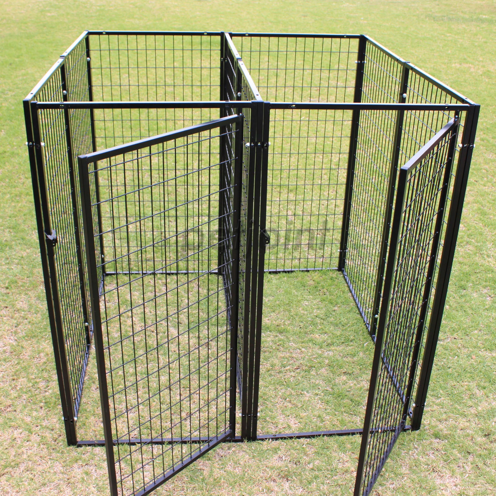 Two Dog Kennel Enclosure with Divider and 2 Gates Heavyduty Steel ...