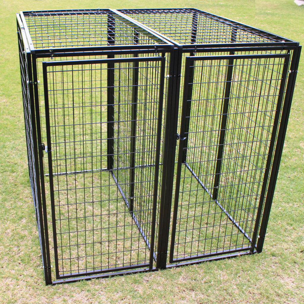 Two Dog Kennel Enclosure with Divider and 2 Gates Heavyduty Steel - PetJoint