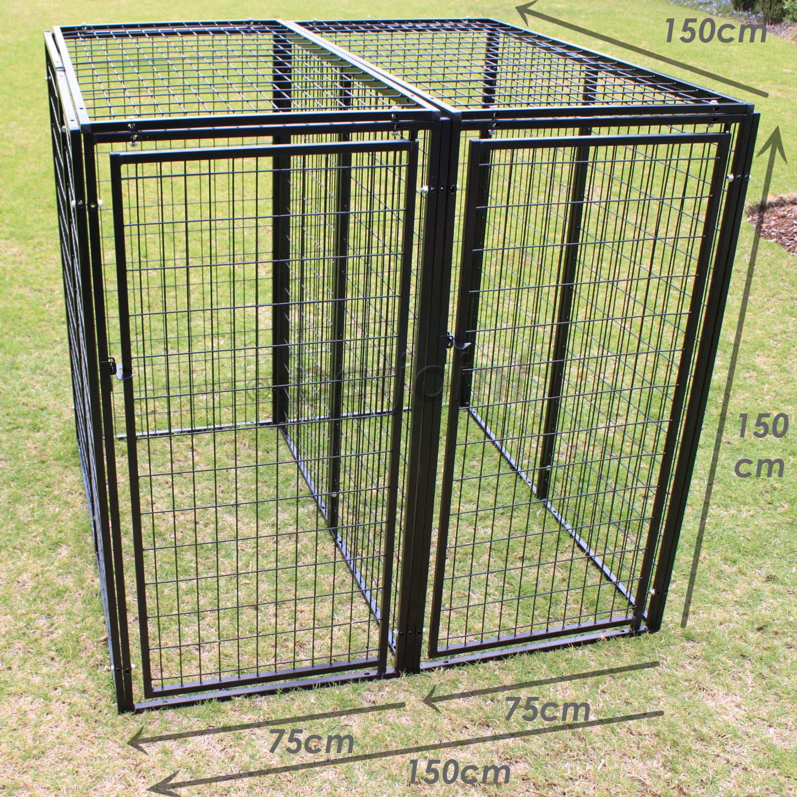 Two Dog Kennel Enclosure with Divider and 2 Gates Heavyduty Steel ...