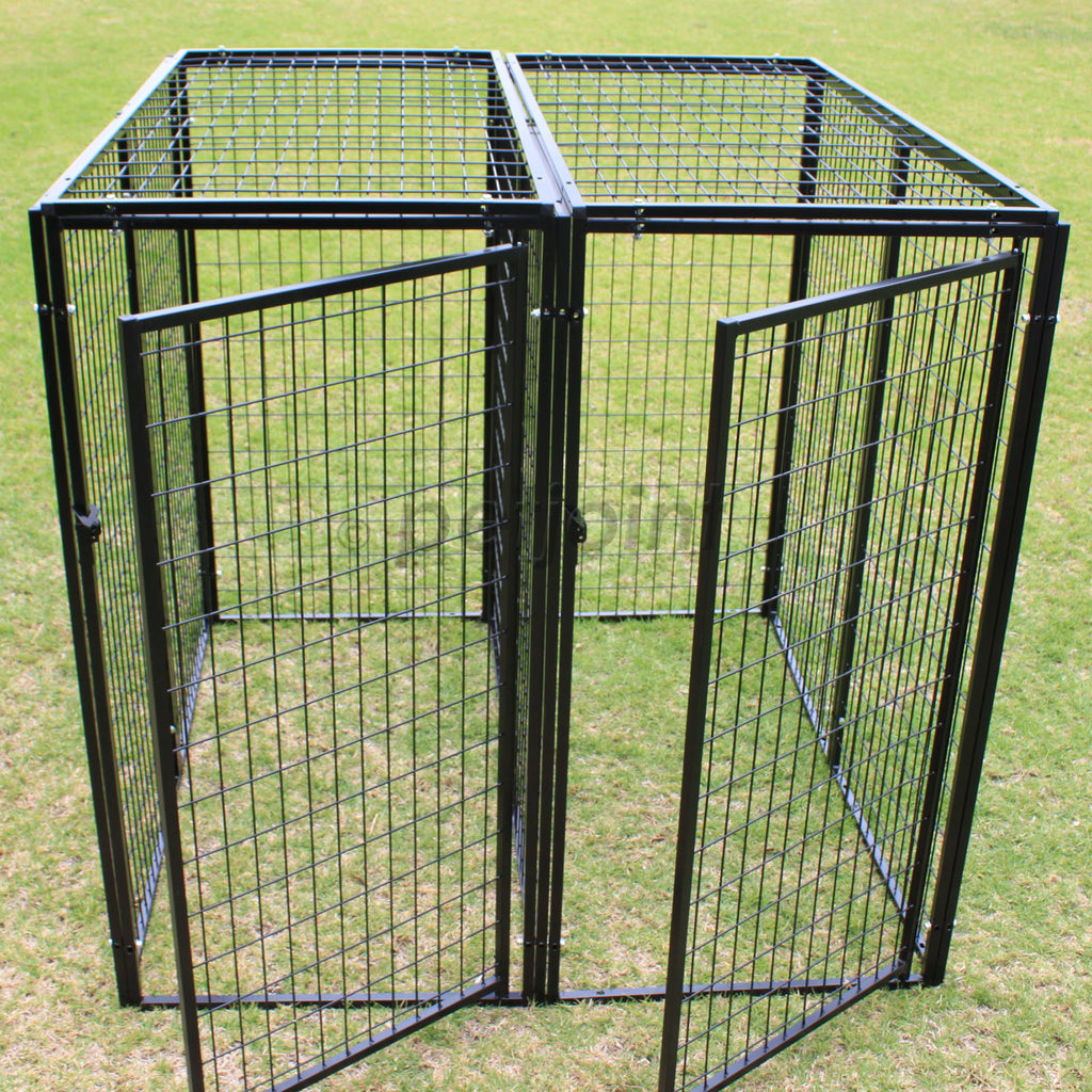 Two Dog Kennel Enclosure with Divider and 2 Gates Heavyduty Steel - PetJoint