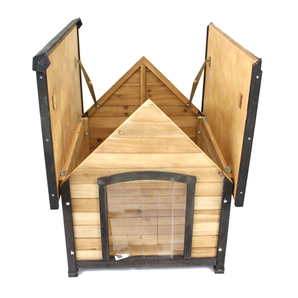 Wooden Pet Dog House Medium Kennel Indoor Outdoor Puppy Home Peak Roof - PetJoint