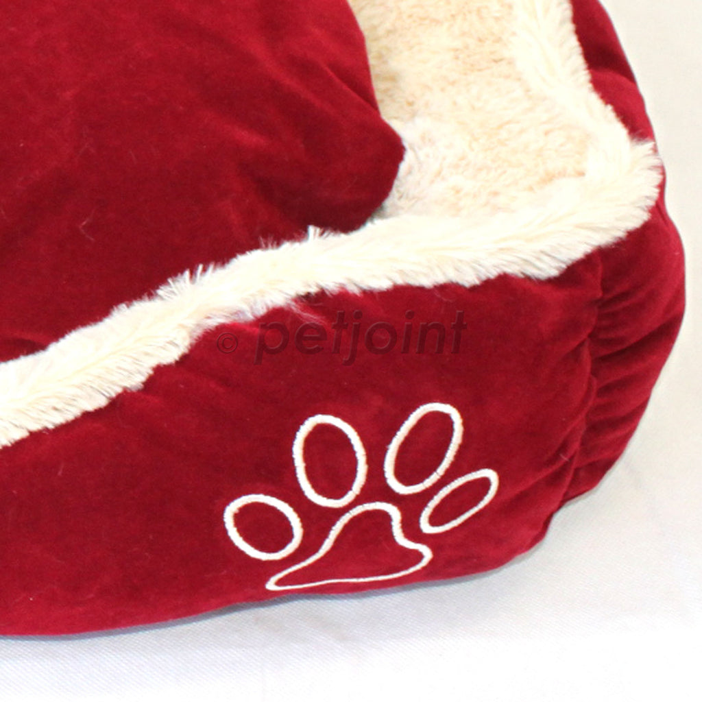 Pet Dog Cat Bed Home - Soft Cushion Mat - Faux Suede Fleece - Dark Red - PetJoint