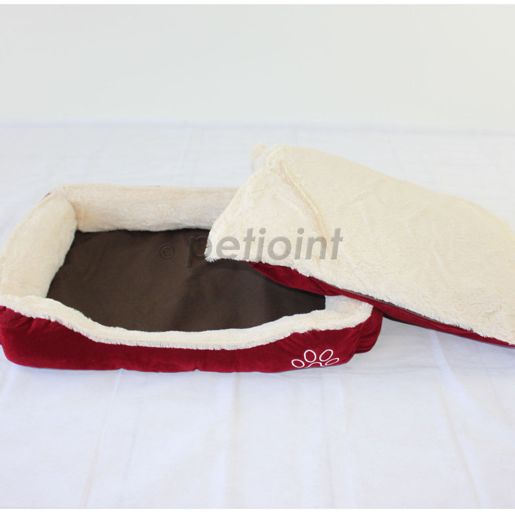 Pet Dog Cat Bed Home - Soft Cushion Mat - Faux Suede Fleece - Dark Red - PetJoint