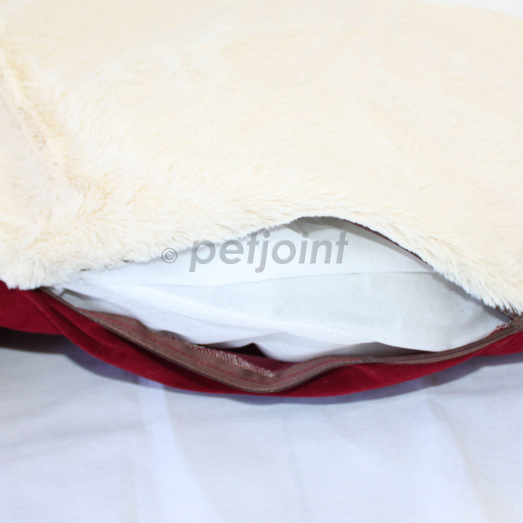Pet Dog Cat Bed Home - Soft Cushion Mat - Faux Suede Fleece - Dark Red - PetJoint