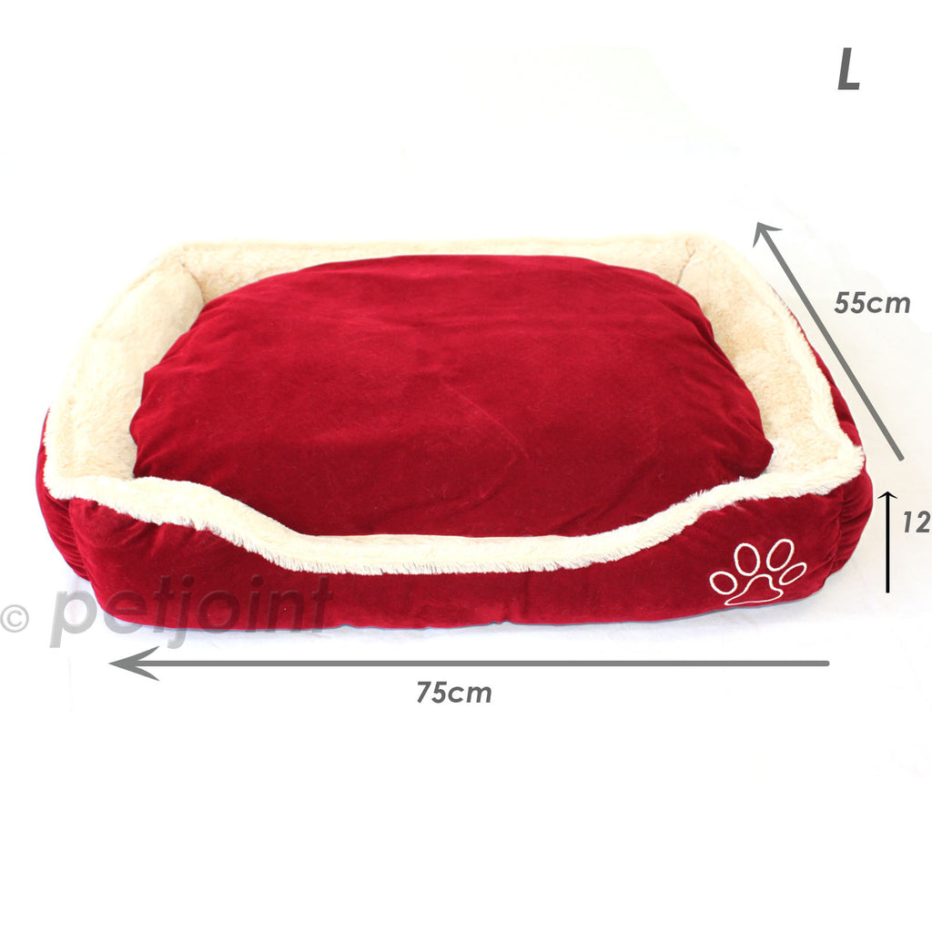 Pet Dog Cat Bed Home - Soft Cushion Mat - Faux Suede Fleece - Dark Red - PetJoint