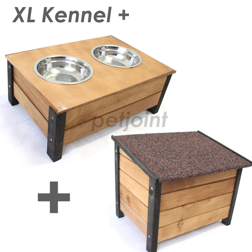 XL Extra Large Wooden Outdoor Kennel Peak Roof + Food Bowl Storage Box - PetJoint