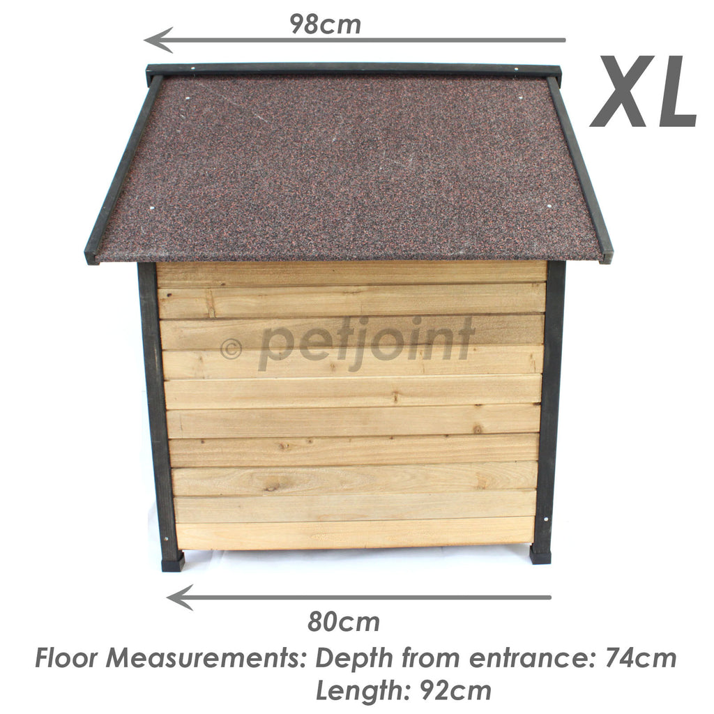 XL Extra Large Wooden Outdoor Kennel Peak Roof + Food Bowl Storage Box - PetJoint