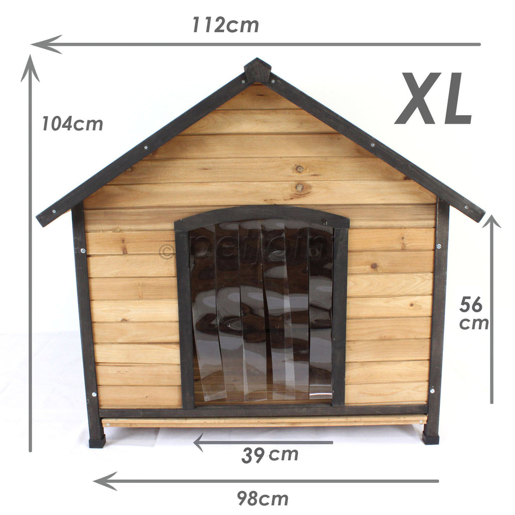 XL Extra Large Wooden Outdoor Kennel Peak Roof + Food Bowl Storage Box - PetJoint