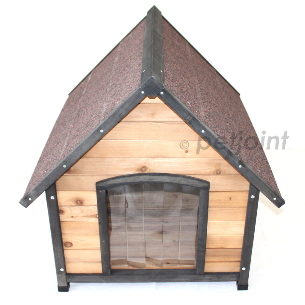 Large Wooden Dog House Kennel Indoor Outdoor Puppy Pet Home Peak Roof - PetJoint