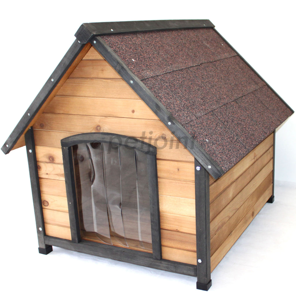Wooden Pet Dog House Medium Kennel Indoor Outdoor Puppy Home Peak Roof - PetJoint