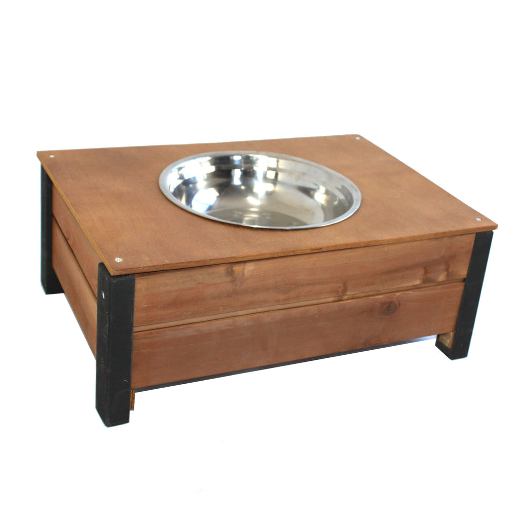 Raised Dog Food Bowl Stainless Steel 23cm With Wooden Holder - PetJoint