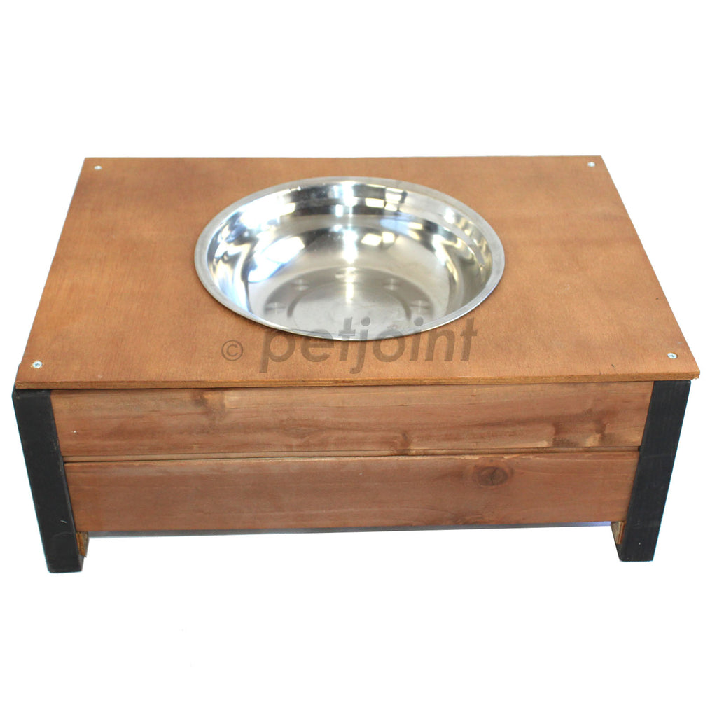 Raised Dog Food Bowl Stainless Steel 23cm With Wooden Holder - PetJoint
