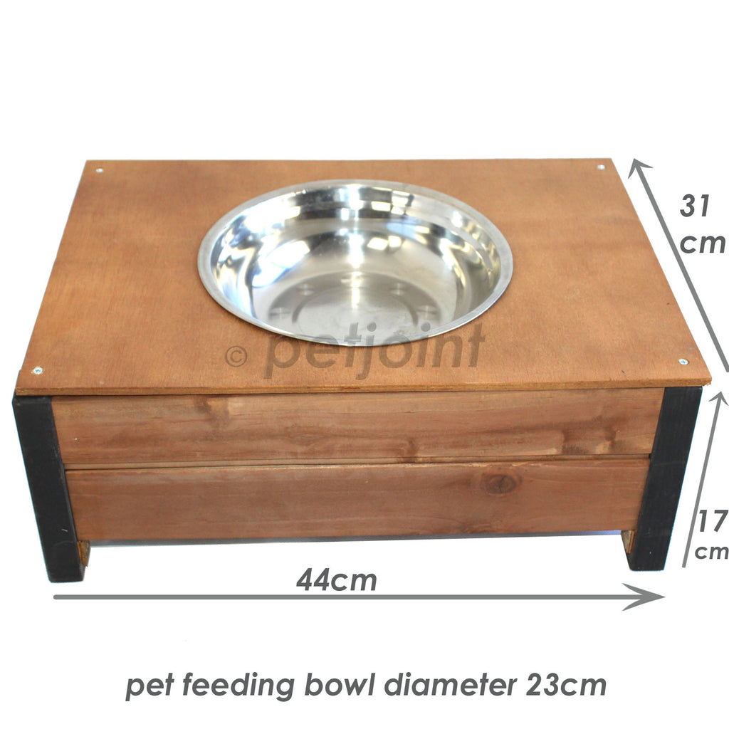 Raised Dog Food Bowl Stainless Steel 23cm With Wooden Holder - PetJoint